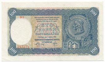 Szlovákia 1940. 100K "SPECIMEN" (MINTA) perforációval, "N2 143271" T:AU,XF hajta...