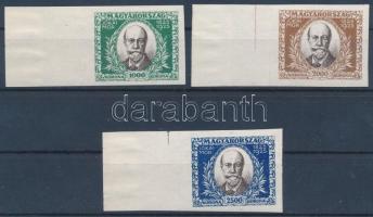 1925 Jókai Mór I. vágott ívszéli sor (50.000) / Mi 398-400 imperforate margin set