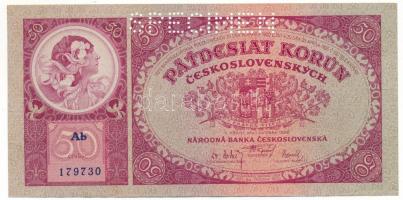 Csehszlovákia 1929. 50K "SPECIMEN (MINTA)" perforációval "Ab 179730" T:F szép pa...