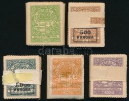 1922-1923 M. Kir. lakásügyi illeték bélyeg 5 klf érték 100-as kötegben (46.000)