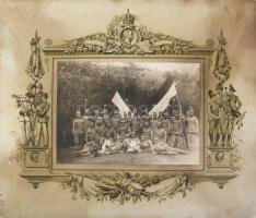 cca 1910-1915 Magyar katonai alakulat csoportképe, nemzeti zászlókkal (az egyiken "Éljen a kirá...