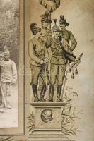 cca 1910-1915 Magyar katonai alakulat csoportképe, nemzeti zászlókkal (az egyiken "Éljen a kirá...