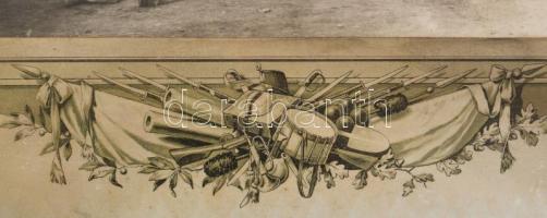 cca 1910-1915 Magyar katonai alakulat csoportképe, nemzeti zászlókkal (az egyiken "Éljen a kirá...