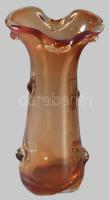cca 1970 Borostyánszínű hutaüveg váza, m: 32 cm