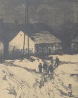 Szemerédy Miklós (-): Tél Sárospatakon. Rézkarc, papír, jelzett, 21x29 cm, üvegezett fakeretben