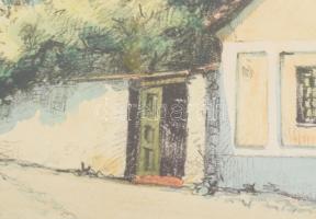 Kremmer jelzéssel: Utcarészlet (Tabán?), 1935. Akvarellel színezett nyomat, papír, üvegezett keretbe...