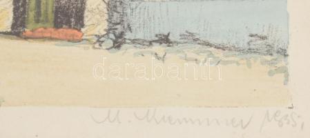 Kremmer jelzéssel: Utcarészlet (Tabán?), 1935. Akvarellel színezett nyomat, papír, üvegezett keretbe...