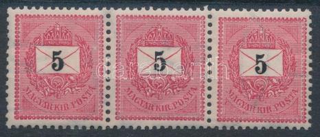 1889 5kr hármascsík, lemezösszefüggés