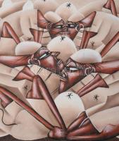 Olvashatatlan jelzéssel: Alakok. Olaj, fa, fakeretben, 21,5×26,5 cm