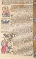 1493 Ősnyomtatvány. A Schedel krónika egy nagyon dekoratív kézzel színezett lapja. Az egyik oldalon ...