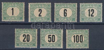 1903 Zöldportó 7 klf bélyeg 11 3/4 : 12 fogazással (20kr falcos, papírránc) / 7 Postage due stamps, ...