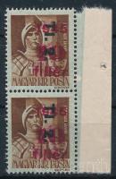 1946 Betűs Tl.2./10f/4f ívszéli pár kettős felülnyomással, papírránccal Mi 866