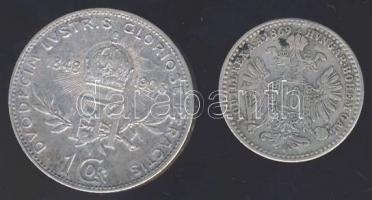 Ausztria 1869. 10Kr Ag + 1908. 1K Ag "Jubileum" T:3,2/3