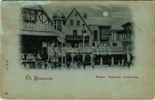1899 Budapest XIV. Városliget, Ős-Budavára este holdfényben, Mulató, Ősbudavári Kolbászgyár, sörfőzd...
