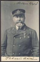 1915 Peterdi István a Szeged katonai tehergőzös kapitányát ábrázoló fotólap a kapítány által írva és aláírva / Autograph written photo postcard of Istvan Peterdi commander of the Szeged military transport steamer