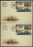 2022 150 éve állt szolgálatba az S.M.S. Leitha monitor normál és vágott blokkok 1-1 FDC-n, piros és ...