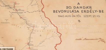 1940 A 20. dandár bevonulása Erdélybe 1940. aug. 24-től szept. 21-ig, emléklap az útvonalat ábrázoló...