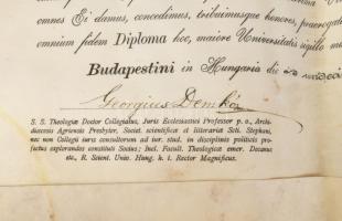 1904 Esőssy Béla jogi diplomája Pergamen, jó állapotban, függő viaszpecséttel. Demkó György (1856-19...