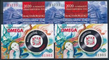 2020 Nemzeti összetartozás éve és Omega együttes fogazott és vágott blokkok azonos sorszámmal (19.60...