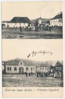 1909 Zágor, Roden, Zagar; Fő tér, kerekes kút / main square, well