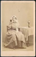 cca 1859 Johann Nestroy (1801-1862) osztrák színész, mint Frau Maxl, keményhátú fotó, 10,5×6,5 cm