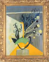 Rácz András (1926-2013): Csendélet. Olaj, karton, jelzett (R). 63,5x48,5 cm. Dekoratív fakeretben