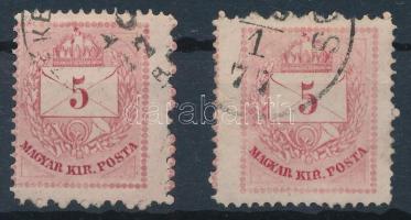 1874 2 db 5kr extrán elfogazva / shifted perforation