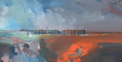 Kárpáti Gusztáv (1941-2013): Táj kazlakkal. Olaj, farost, jelzett, hátoldalán Képcsarnok Vállalat és...