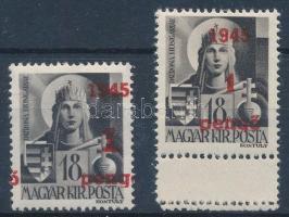 Nagyvárad I. 1945 2 db Hadvezérek 1P/18f, az egyik elcsúszott felülnyomással, a másik alul kettős fo...