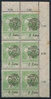 Nagyvárad 1919 Turul 5f ívsarki 6-os tömb elcsúszott felülnyomással (rozsda) / corner block of 6 wit...