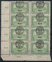 Nagyvárad 1919 Parlament 80f ívsarki 8-as tömb elcsúszott felülnyomással (rozsda) / corner block of 8 with shifted overprint (stain) Signed: Bodor