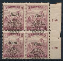 Nagyvárad 1919 Arató 3f ívszéli 4-es tömb elcsúszott felülnyomással (ráncok) / margin block of 4 wit...