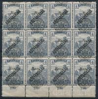 Nagyvárad 1919 Arató/Köztársaság 4f ívszéli 12-es tömb elcsúszott felülnyomással (rozsda, saroktörés) / margin block of 12 with shifted overprint (stain, folded corner) Signed: Bodor