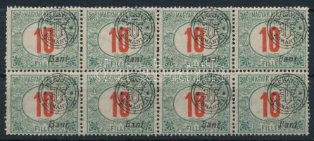 Nagyvárad 1919 Portó 10f 8-as tömb elcsúszott felülnyomással (elvált fogak) / block of 8 with shifte...