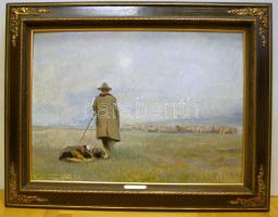 Eugen Oswald (1879-1960): Pásztor, olaj-farost, jelzett, keretben 70x90 cm