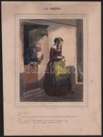 Paul Gavarni (1804-1866), francia grafikus. Les Lorettes. Litográfia, papír, kézzel színezett. Híres...