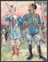 ca 1916 Hypolite Collomb jelzéssel: Német császárt kifigurázó grafika. Akvarell, karton Jelzett, haj...