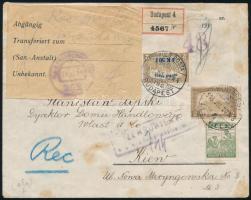 1918. július 20-án Budapesten feladott ajánlott cenzúrázott légi levél Kijevbe, a Budapest-Bécs-Krak...