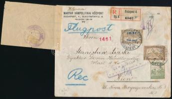 1918. július 20-án Budapesten feladott ajánlott cenzúrázott légi levél Kijevbe, a Budapest-Bécs-Krak...