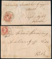 1868 2 db 5kr levél: "PEST / LIPÓTVÁROS" + "POZSONY"