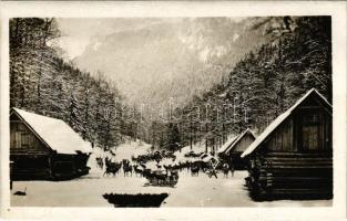 Tátra, Magas-Tátra, Vysoké Tatry; Krmenie jelenov / Hirschfütterung / Szarvasetetés télen / deer fee...