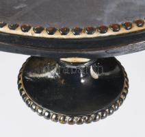 Christofle antik monogramos ezüstözött kínáló, középső fogója nélkül, jelzett, d: 31,5 cm