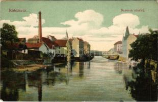 1906 Kolozsvár, Cluj; Szamos részlet, híd. D.K. Bp. 1906.-1160. / Somes riverside, bridge (gyűrődés ...