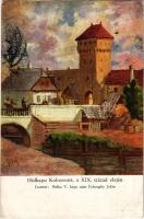 1915 Kolozsvár, Cluj; Hídkapu a XIX. század elején. Festette Melka V. képe után Felszeghy Jolán. A K...