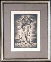 Michel Fingesten (1884-1943): Felicitas 1939. (morbid, újévi üdvözlő grafika a művész saját kezű alá...