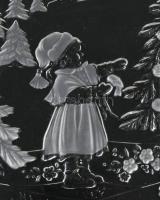 Téli táj mintával díszített préselt üveg kínáló, hibátlan, 44x32 cm