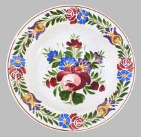 cca 1940 Hollóházi dísztányér, jelzett, ragasztott, d: 24 cm