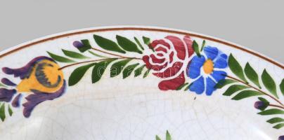 cca 1940 Hollóházi dísztányér, jelzett, ragasztott, d: 24 cm