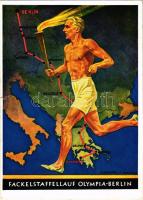 1936 Fackelstaffellauf Olympia - Berlin. Werbe-Postkarte Nr. 6. für die Olympischen Spiele 1936 / Ol...