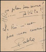 1949 Pablo Picasso (1881-1971) autográf képeslapja unokája, Pablito születésének örömhírével. 

Er...